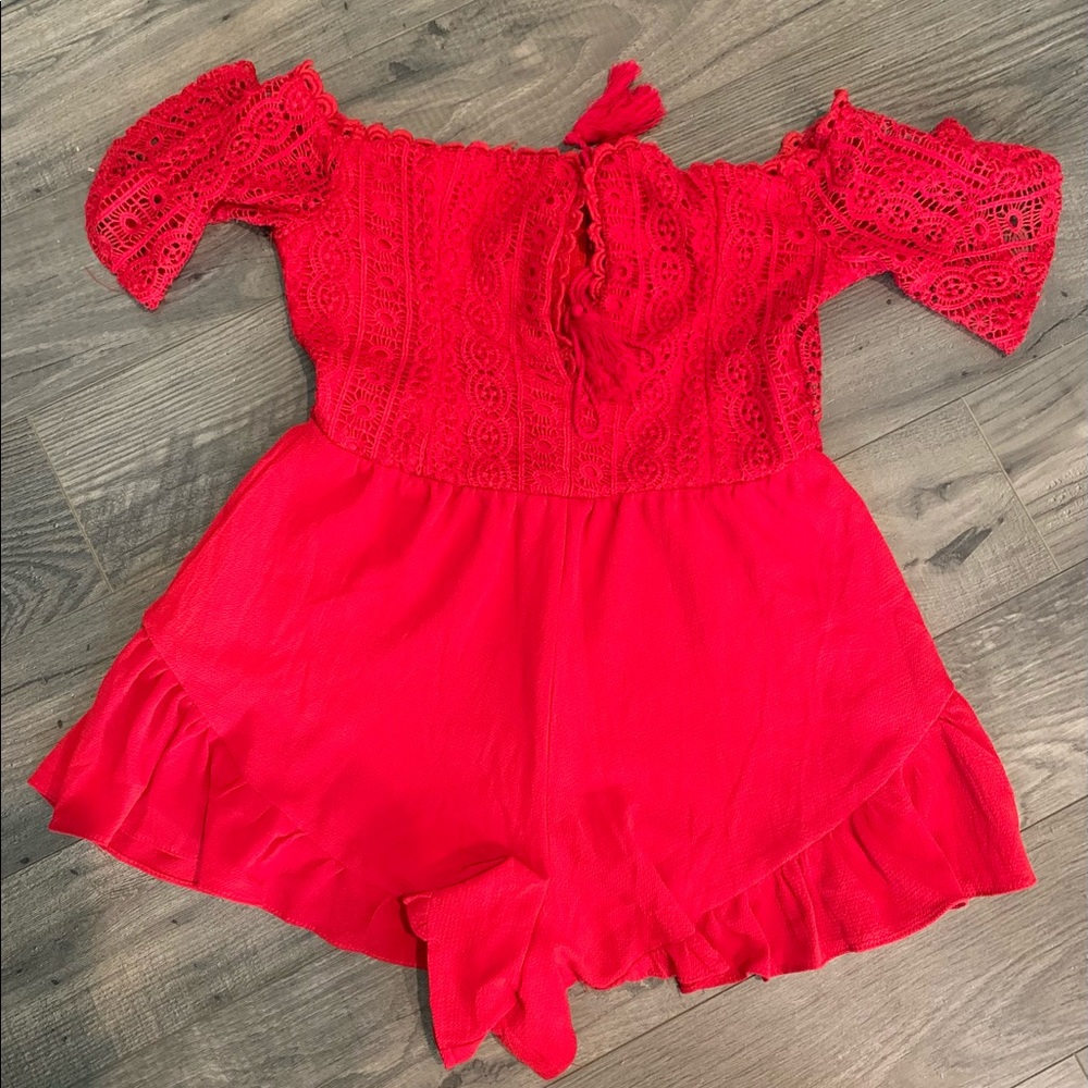 Red Tie Front Romper